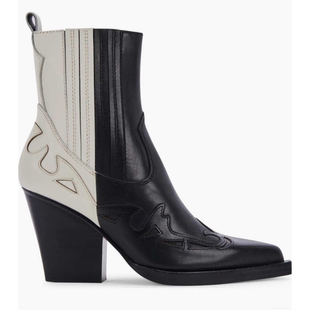 Two-Tone Black and White Western-Inspired Ankle Booties - Picture 2 of 11